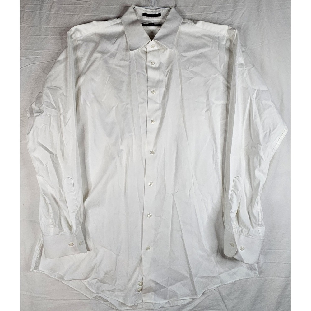 Men's Dress Shirt White 100% Cotton Non-Iron Trim Fit 17.5 34/35 Professional